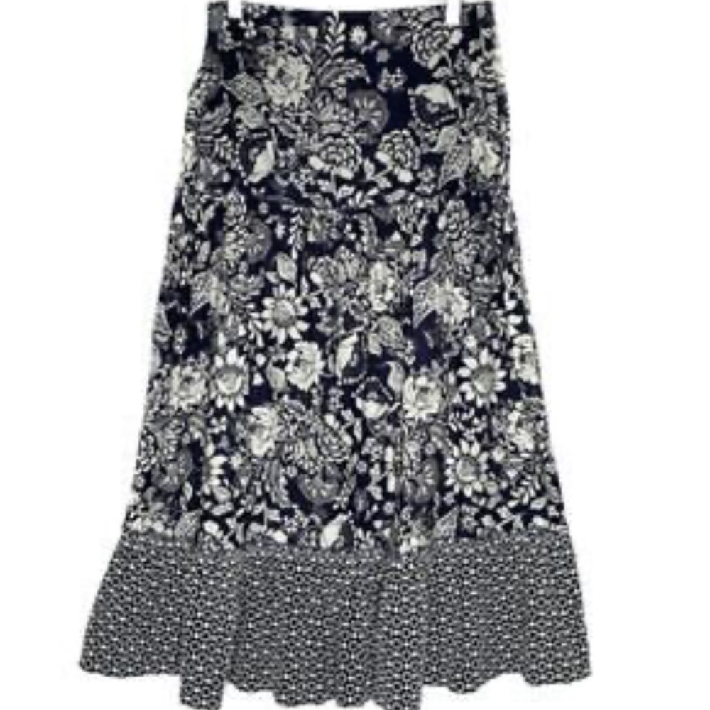 Luna Moon Floral Navy Midi Skirt